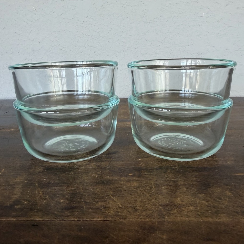 Vintage Pyrex 1 cup 236mL Aqua Tint #7202 NO LIDS Set of 4 Custard Dessert Bowls